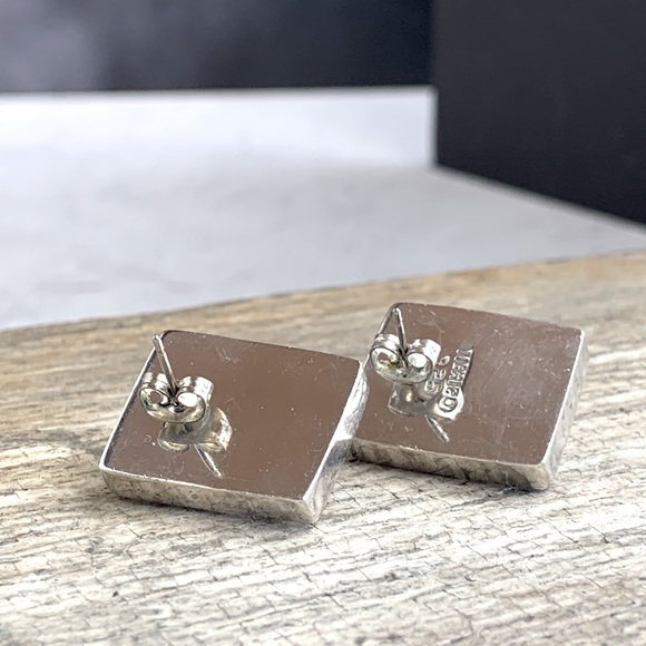 Vintage 1990s Handmade Modernist Geo Chunky Sterling Silver Black Stone Earrings - Picture 8 of 9